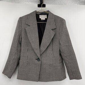 Jaeger Women's Wool Houndstooth Black/White One Button Front Long Sleeve Blazer